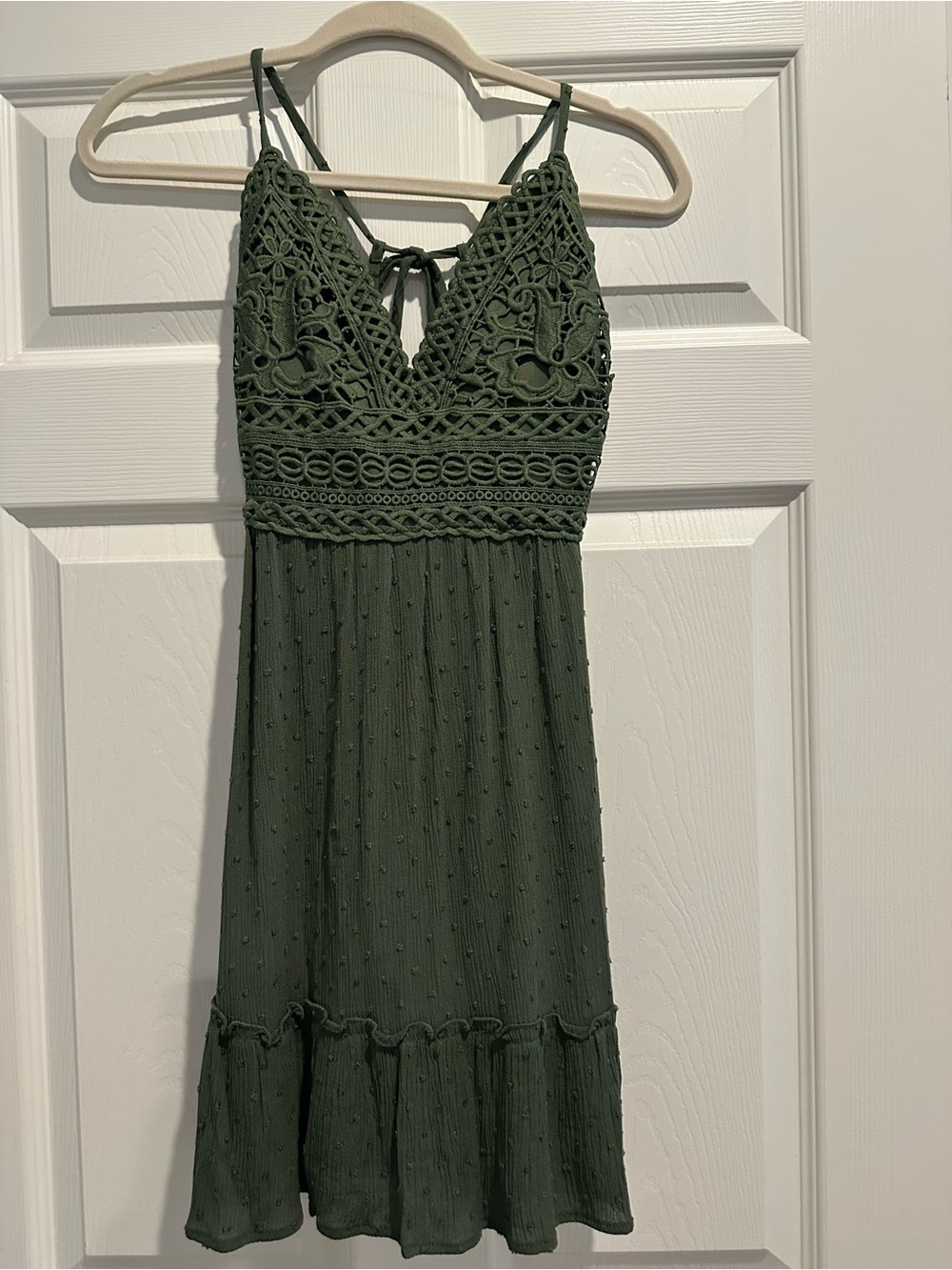 Speechless Olive Green Crochet-Top Spaghetti Strap Mini Dress
